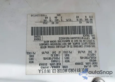 1998 Ford Ranger Splash/Xl/Xlt из США, поврежденный, VIN 1FTYR10U6WUB54022